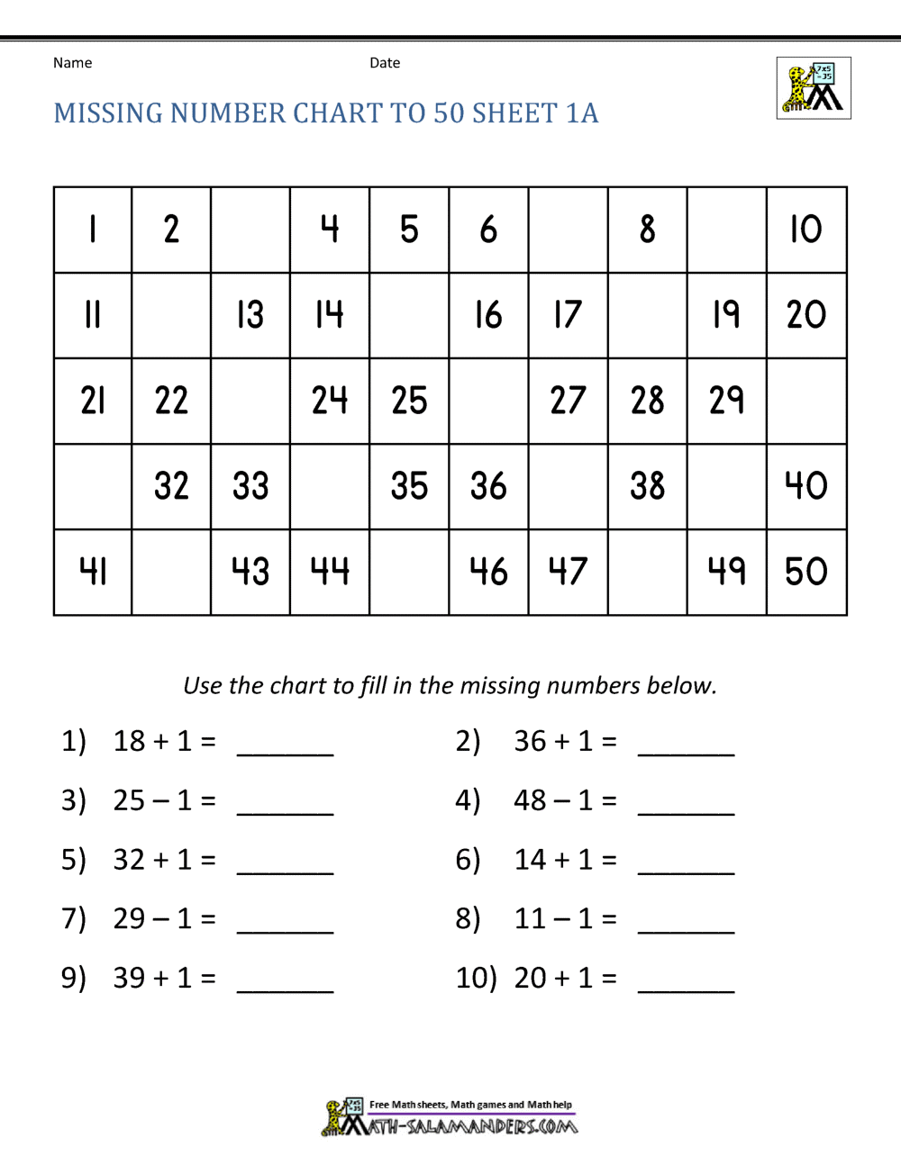 Number Chart To 50 Number Chart To 50