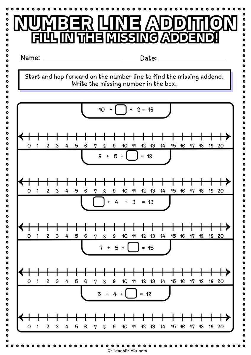 1st Grade Number Lines Missing Addend Sum Under 20 Worksheets For Free ArgoPrep