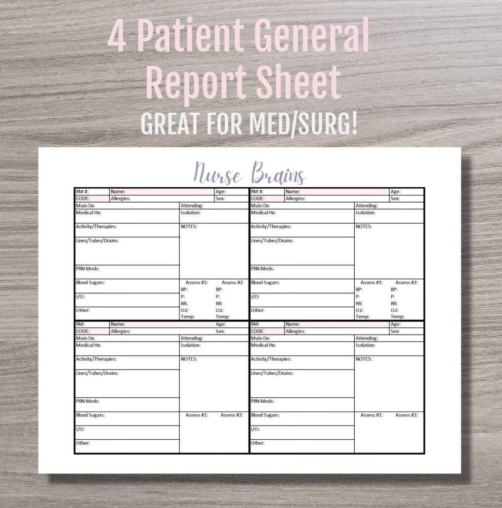 Nurse Brain Sheet 4 Patient Report Med Surg PDF Download Etsy