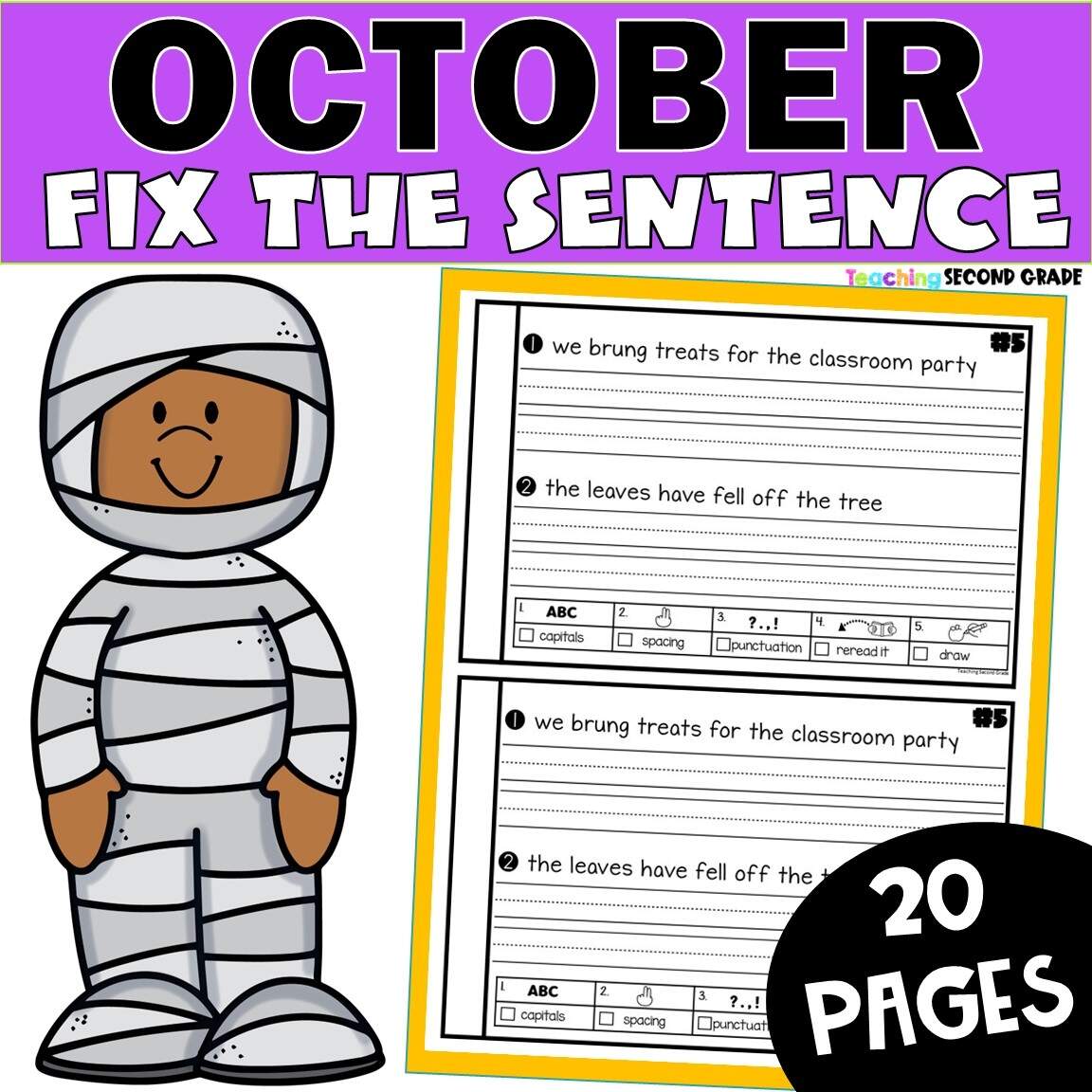 October Fix The Sentence Worksheets Sentence Editing Daily Oral Language DOL Teaching Ideas Made Easy