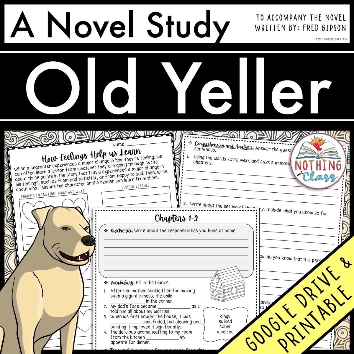 Old Yeller Novel Study Unit Comprehension Questions With Activities And Tests Classful