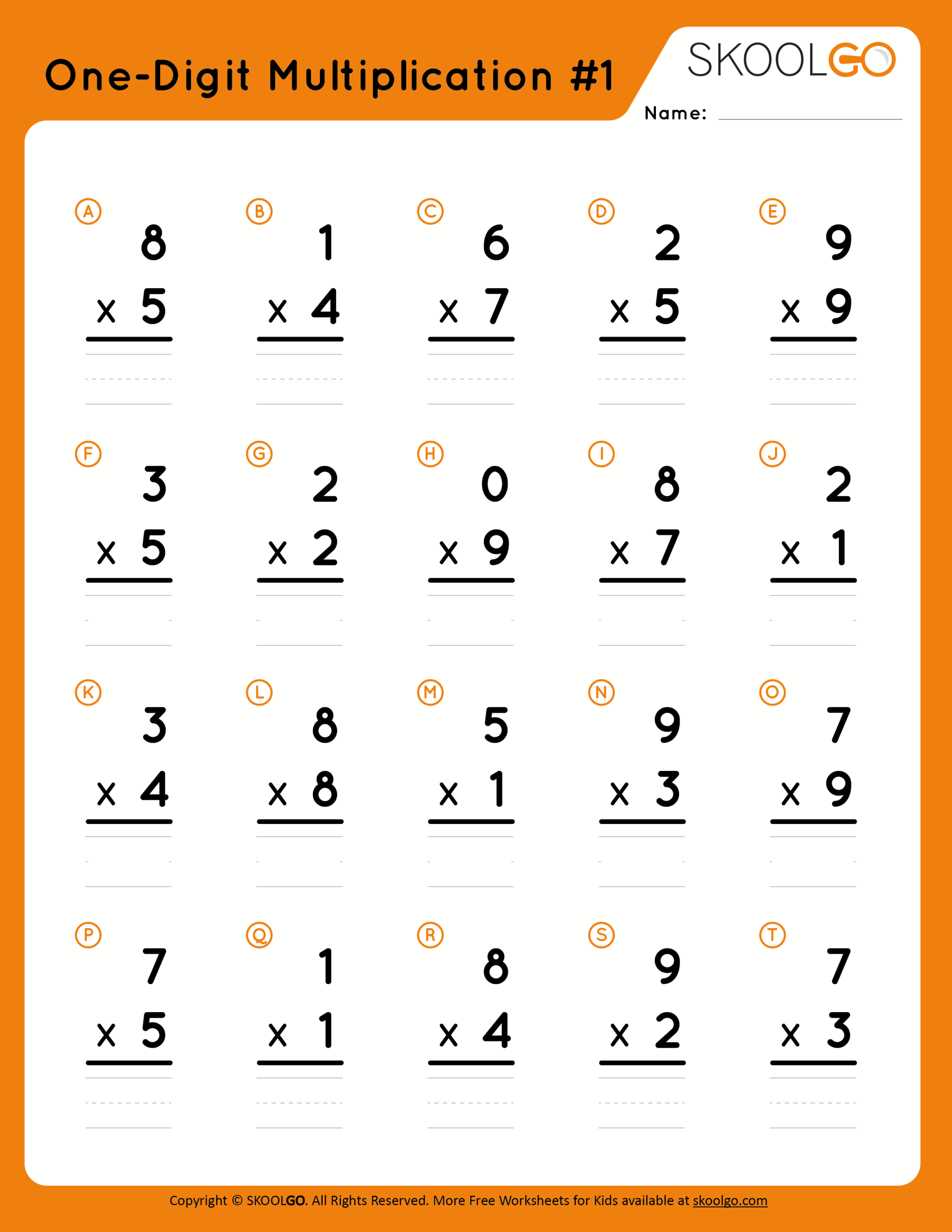 One Digit Multiplication 1 SKOOLGO One Digit Multiplication 1 SKOOLGO