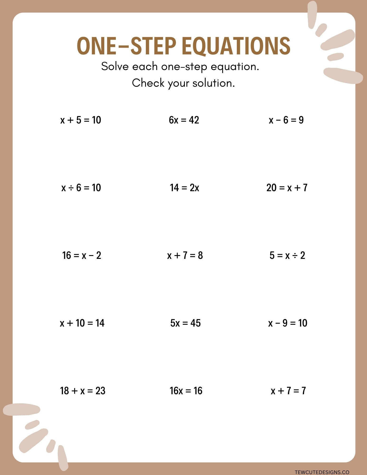 One Step Equations Worksheets Etsy Free Solving Equations With Multiplication And Division Worksheet Download Free Solving Equations With Multiplication And Division Worksheet Png Images Free Worksheets On Clipart Library