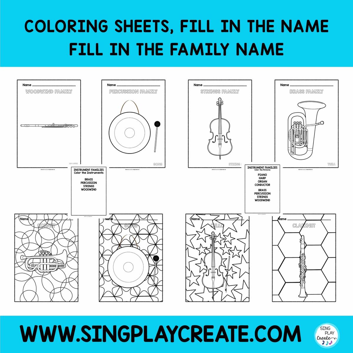 Orchestra Instrument Family Coloring Pages Worksheets No Prep Activity For Music Education Sing Play Create Free Music Worksheet Templates To Edit And Print Canva