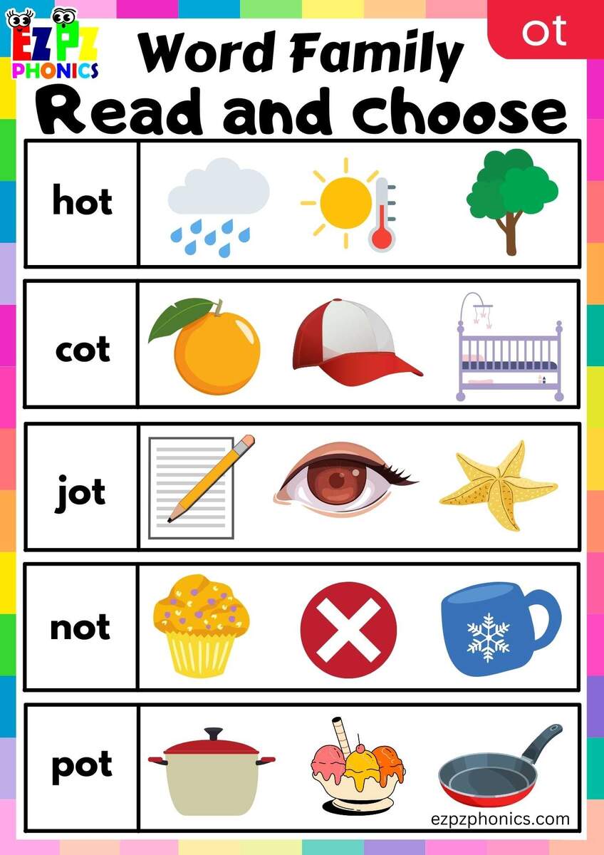 OT Words Read And Choose Phonics Word Families Worksheet Ezpzphonics