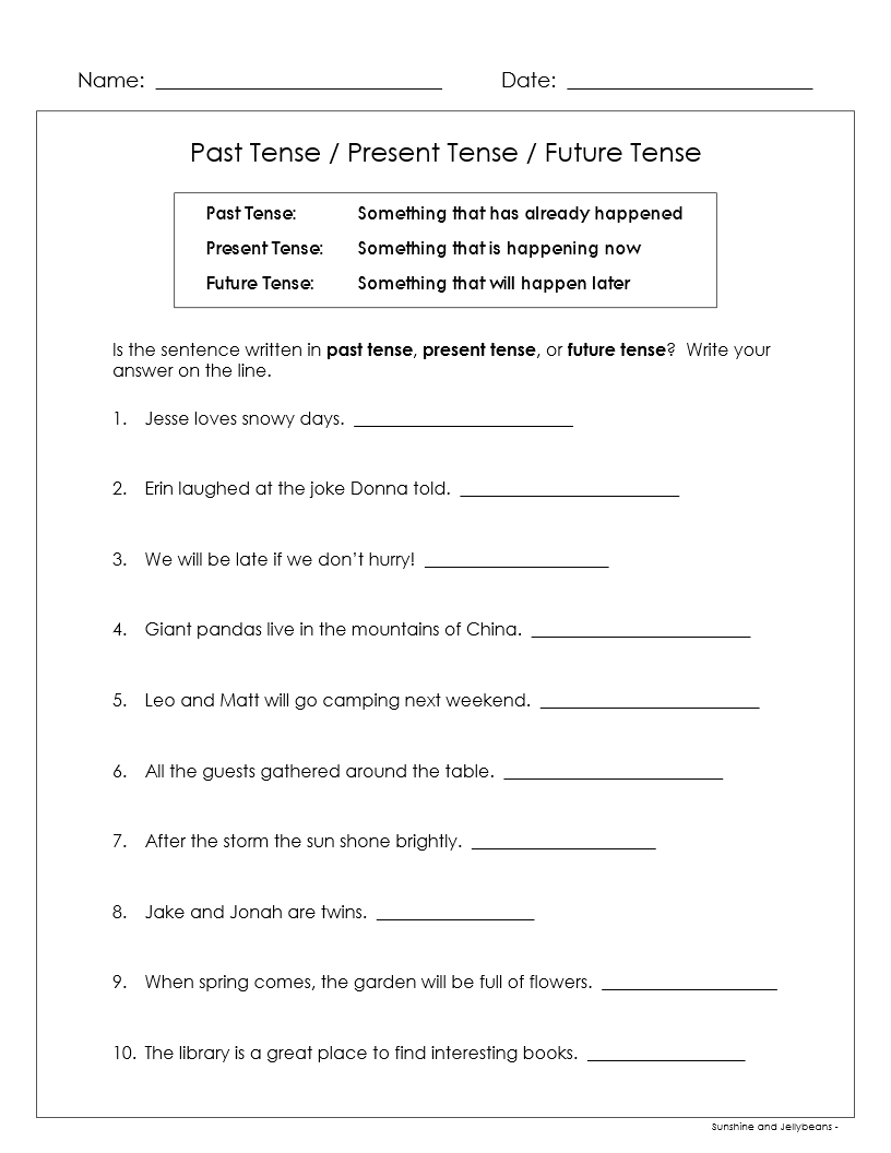 Past Present Future Tenses Worksheet For Class 2 PDF
