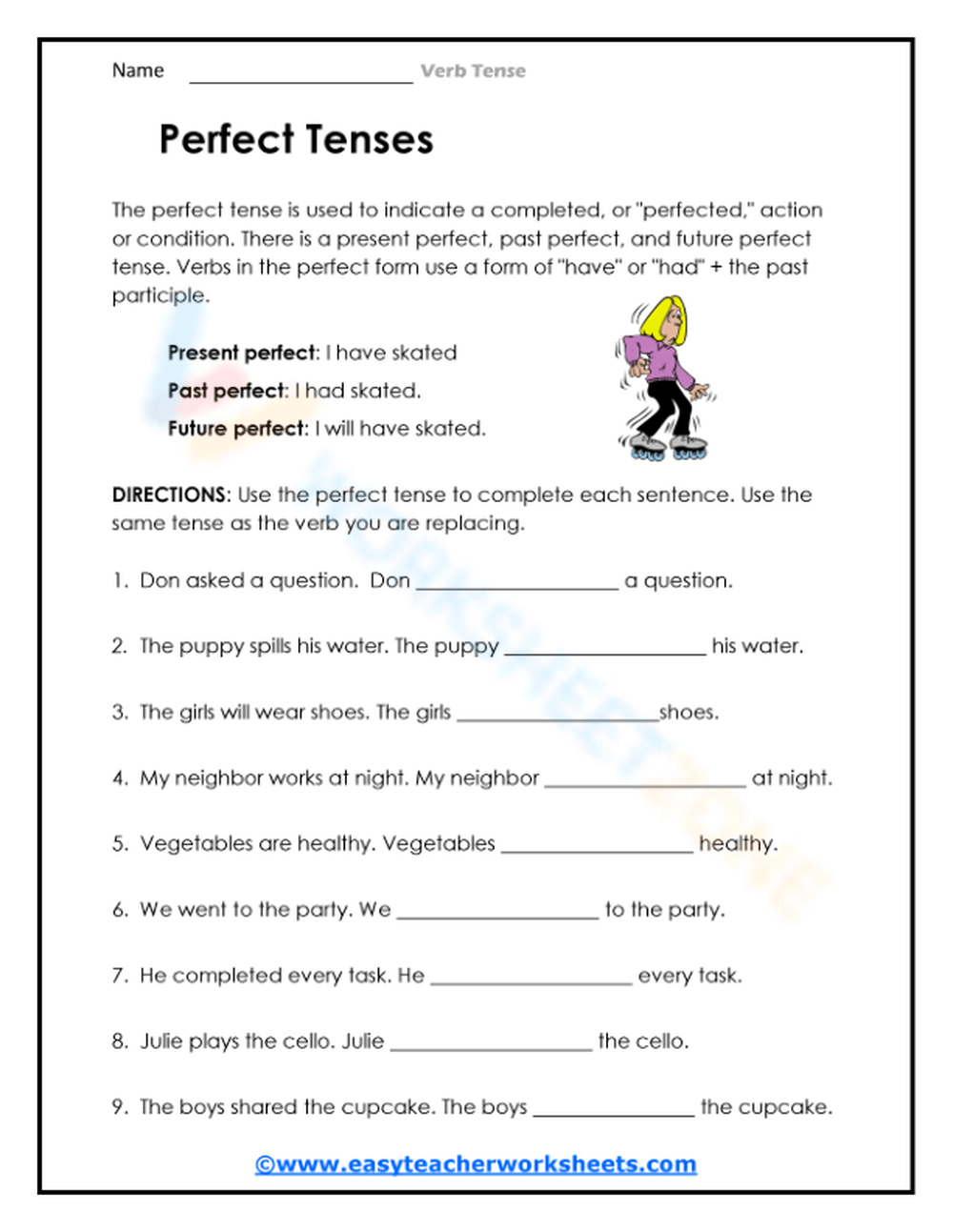 Perfect Tenses Worksheet Worksheet