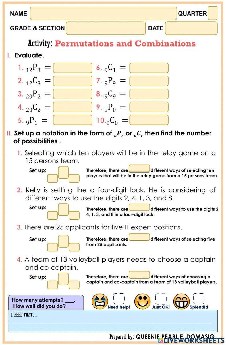 Permutation And Combination Worksheet Worksheets Library Permutation And Combination Worksheet Worksheets Library