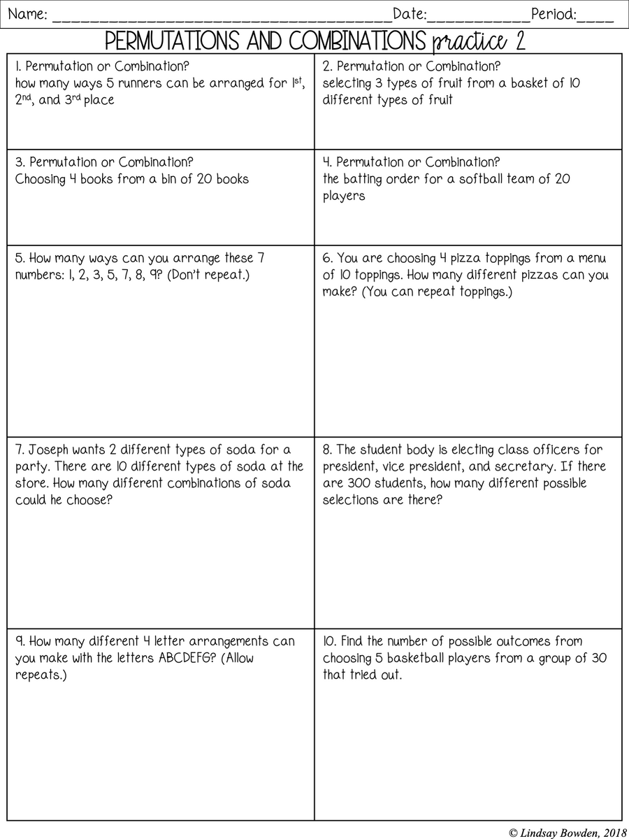 Permutations And Combinations Notes And Worksheets Lindsay Bowden Worksheets Library Permutations And Combinations Notes And Worksheets Lindsay Bowden Worksheets Library