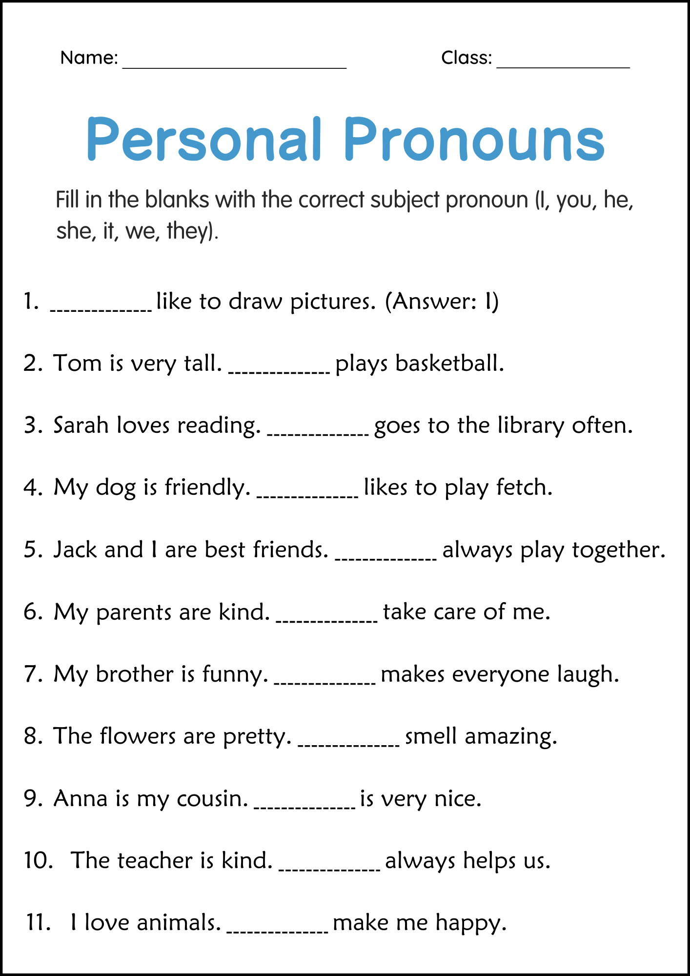 Personal Pronouns Activity Worksheets For Grade 2 3 4 Made By Teachers Personal Pronouns Activity Worksheets For Grade 2 3 4 Made By Teachers