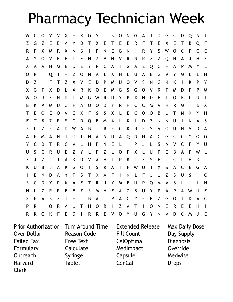 Pharmacy Technician Week Word Search WordMint Pharmacy Technician Week Word Search WordMint
