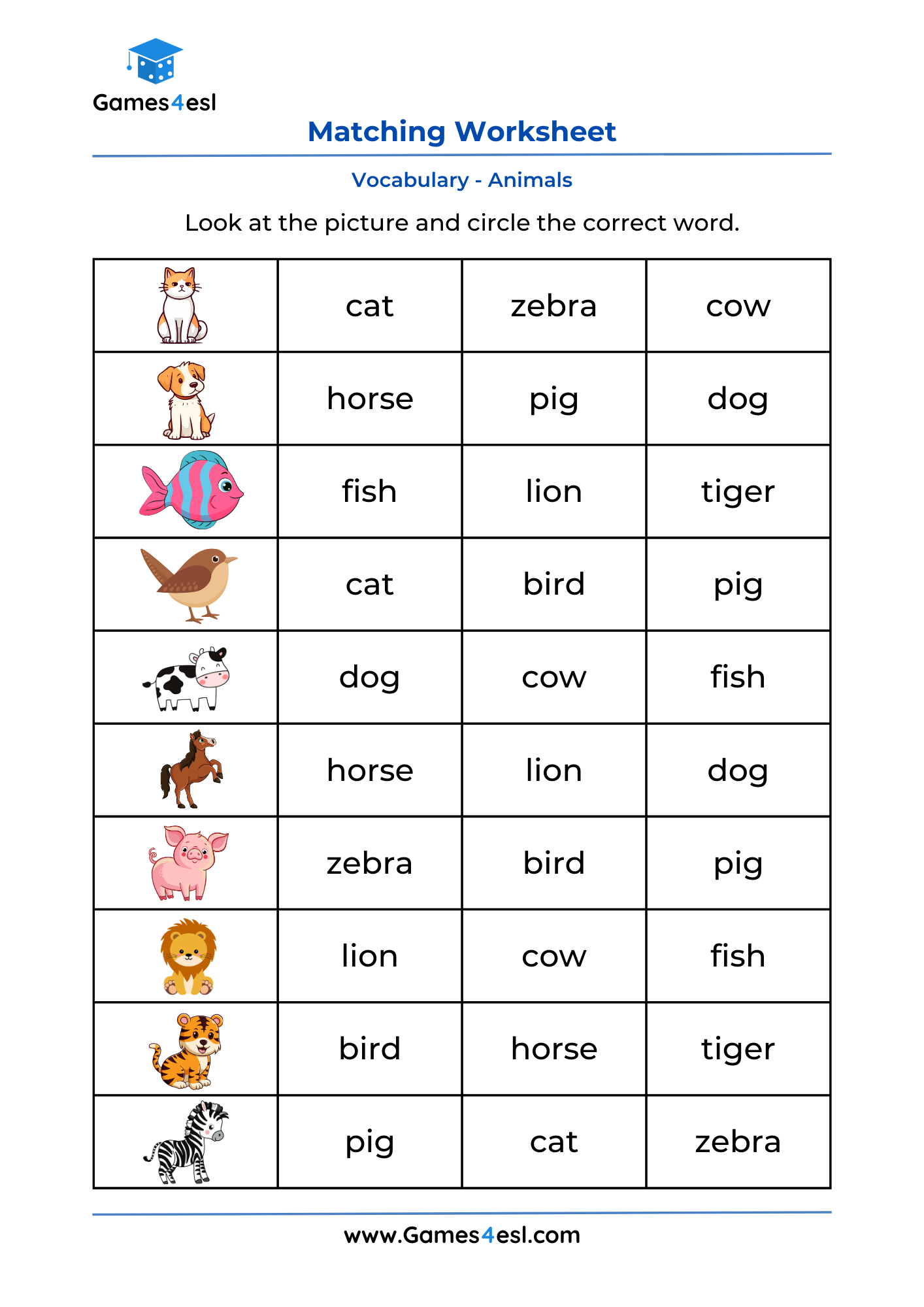 Picture Word Matching Worksheets Games4esl Picture Word Matching Worksheets Games4esl