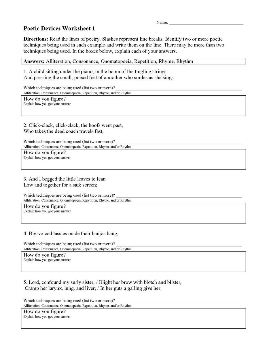 Poetic Devices Worksheets Activities Figurative Language Poetic Devices Worksheets Activities Figurative Language