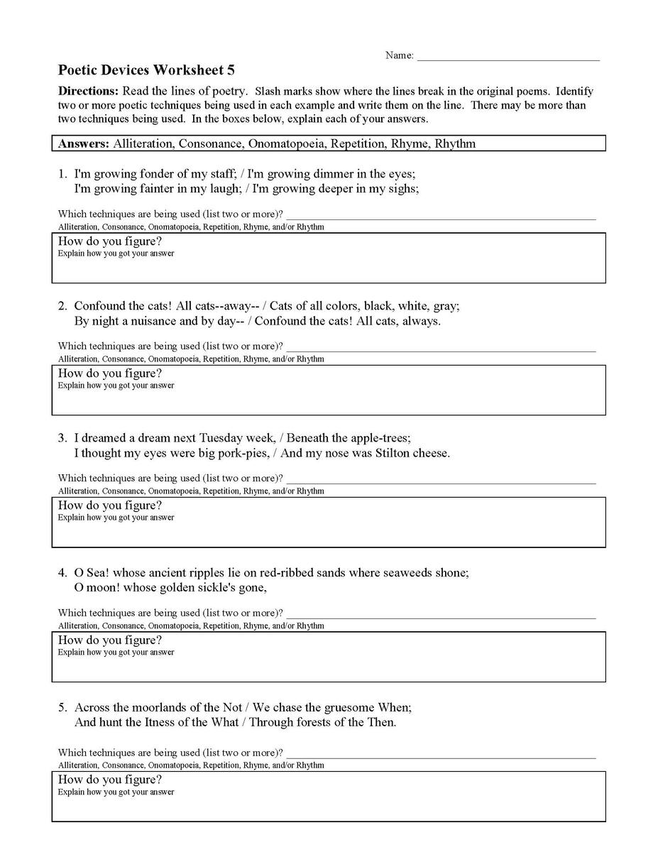 Poetic Devices Worksheets Activities Figurative Language Poetic Devices Worksheets Activities Figurative Language