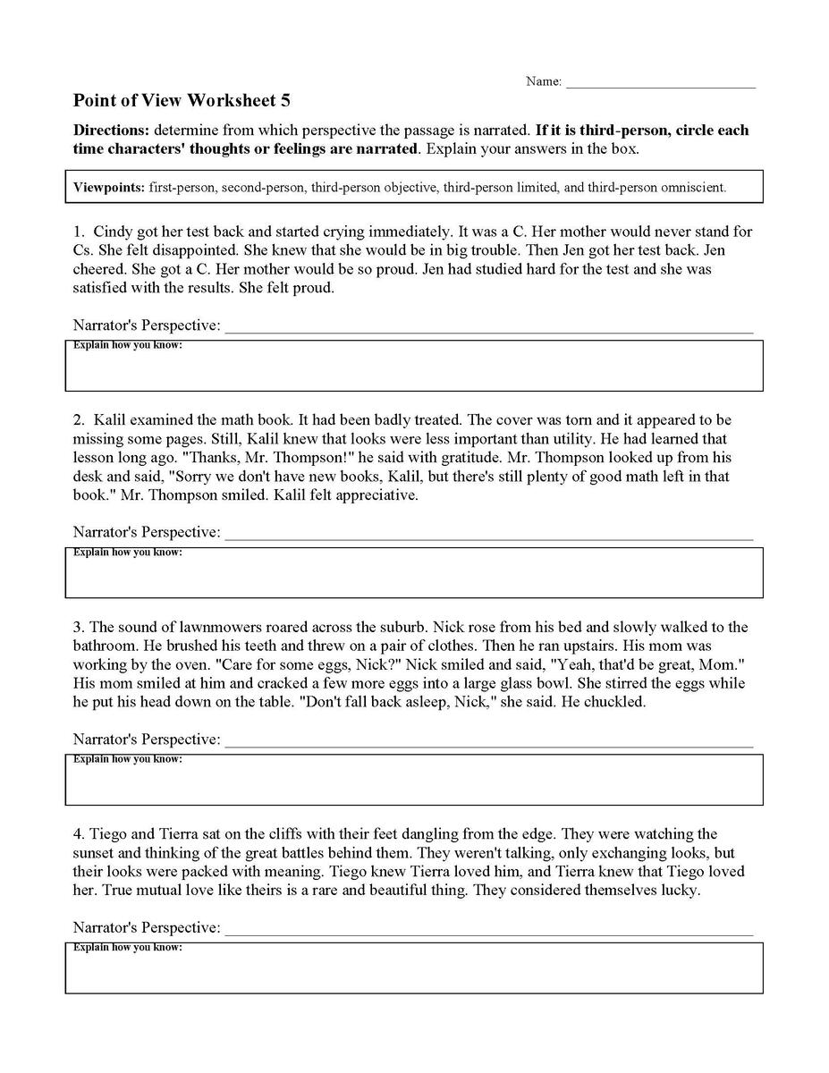 Point Of View Worksheets Reading Activities Englishlinx Point Of View Worksheets