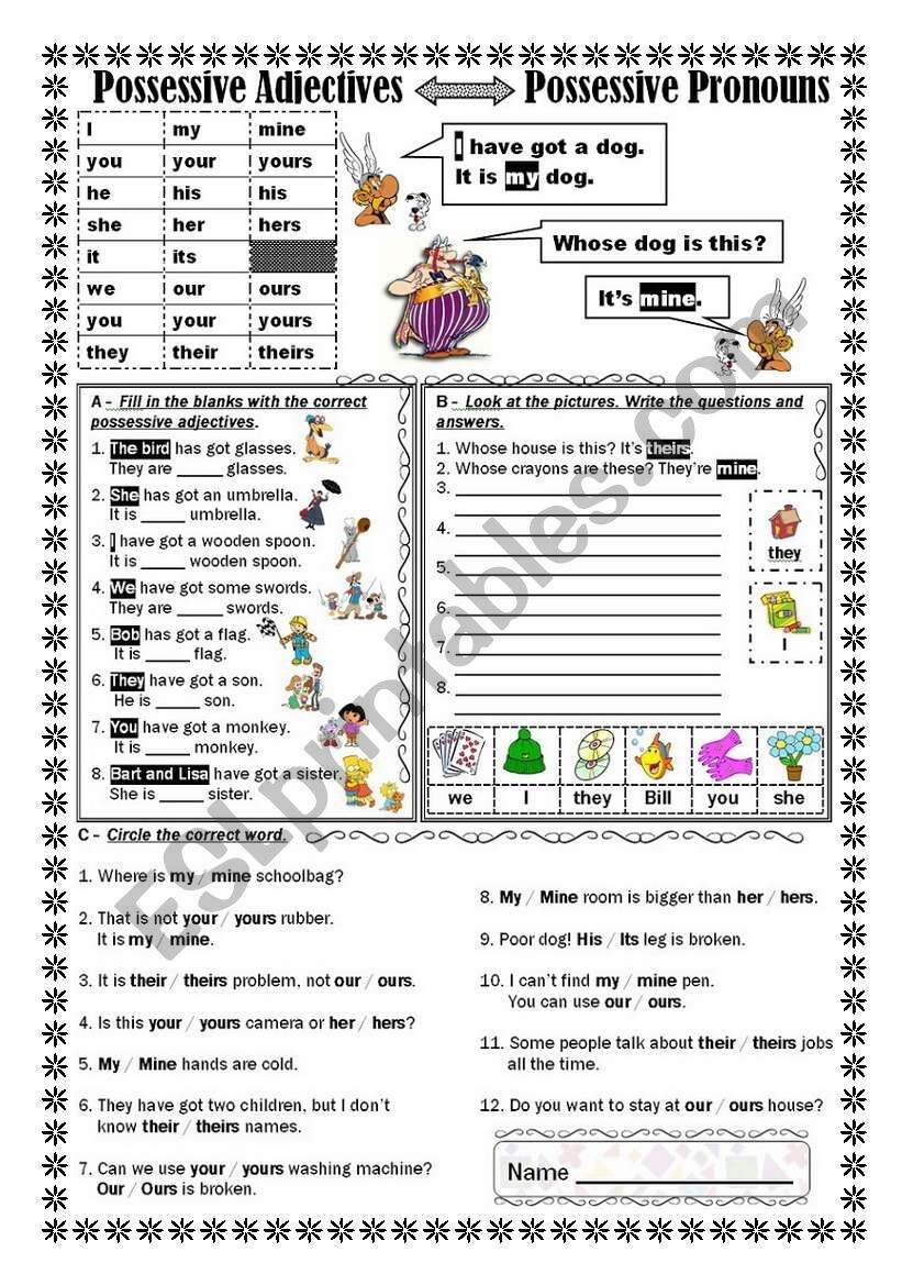 Possessive Pronouns Grammar Activity Worksheets For Grade 2 3 4 Made By Teachers