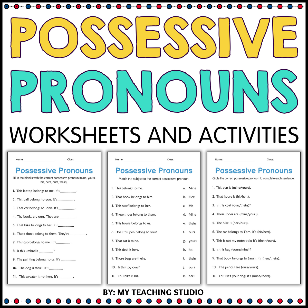 Possessive Pronouns Grammar Activity Worksheets For Grade 2 3 4 Made By Teachers