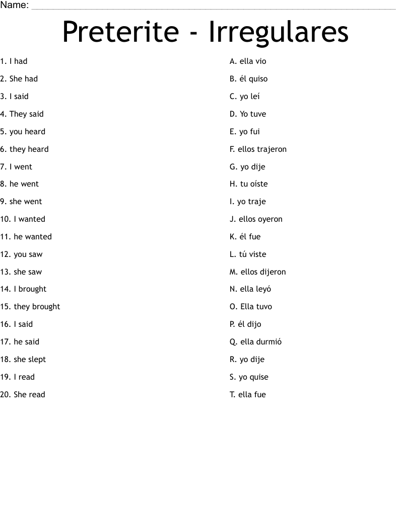 Spanish Irregular Preterit Verb Conjugation Worksheet By Teach Simple