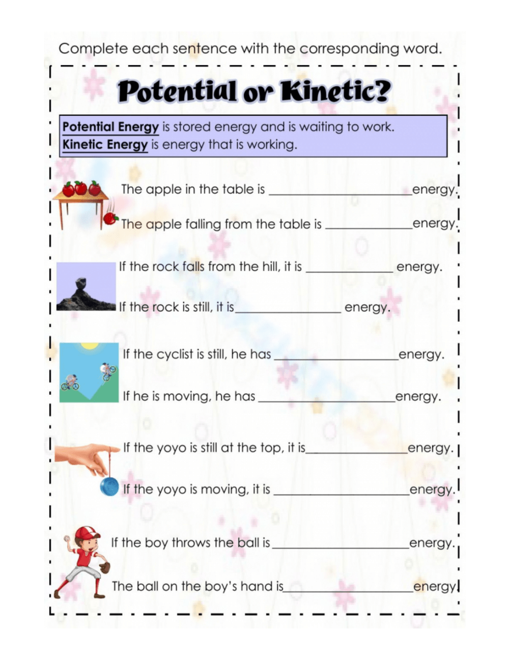 Printable 5th Grade Kinetic And Potential Energy Worksheets Download