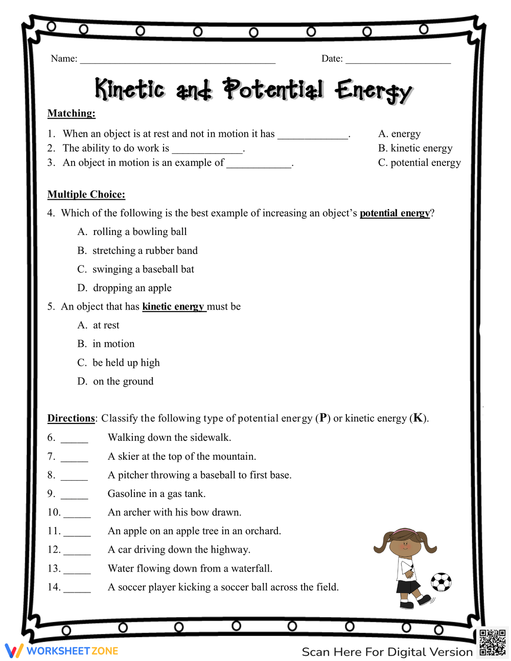 Printable 4th Grade Kinetic And Potential Energy Worksheets