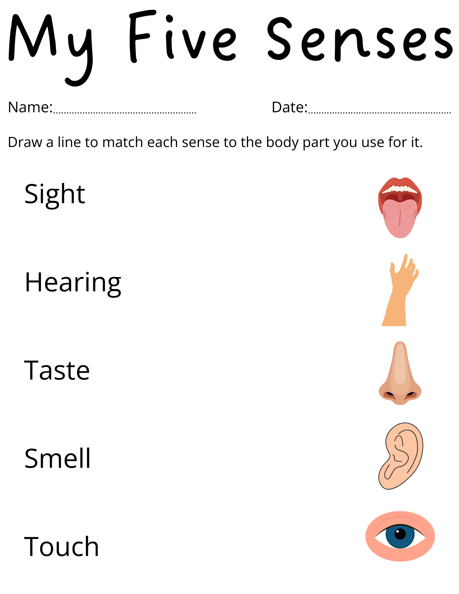 Five Senses Cut And Paste Worksheet For Kindergarten And ESL Students Free Download Ezpzlearn