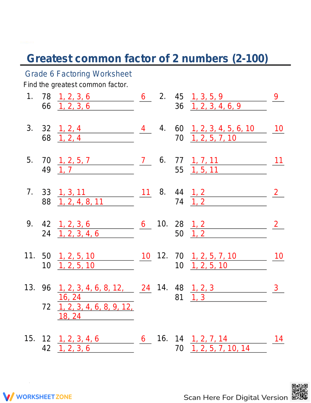 Printable 5th Grade Greatest Common Factor Worksheets Printable 5th Grade Greatest Common Factor Worksheets