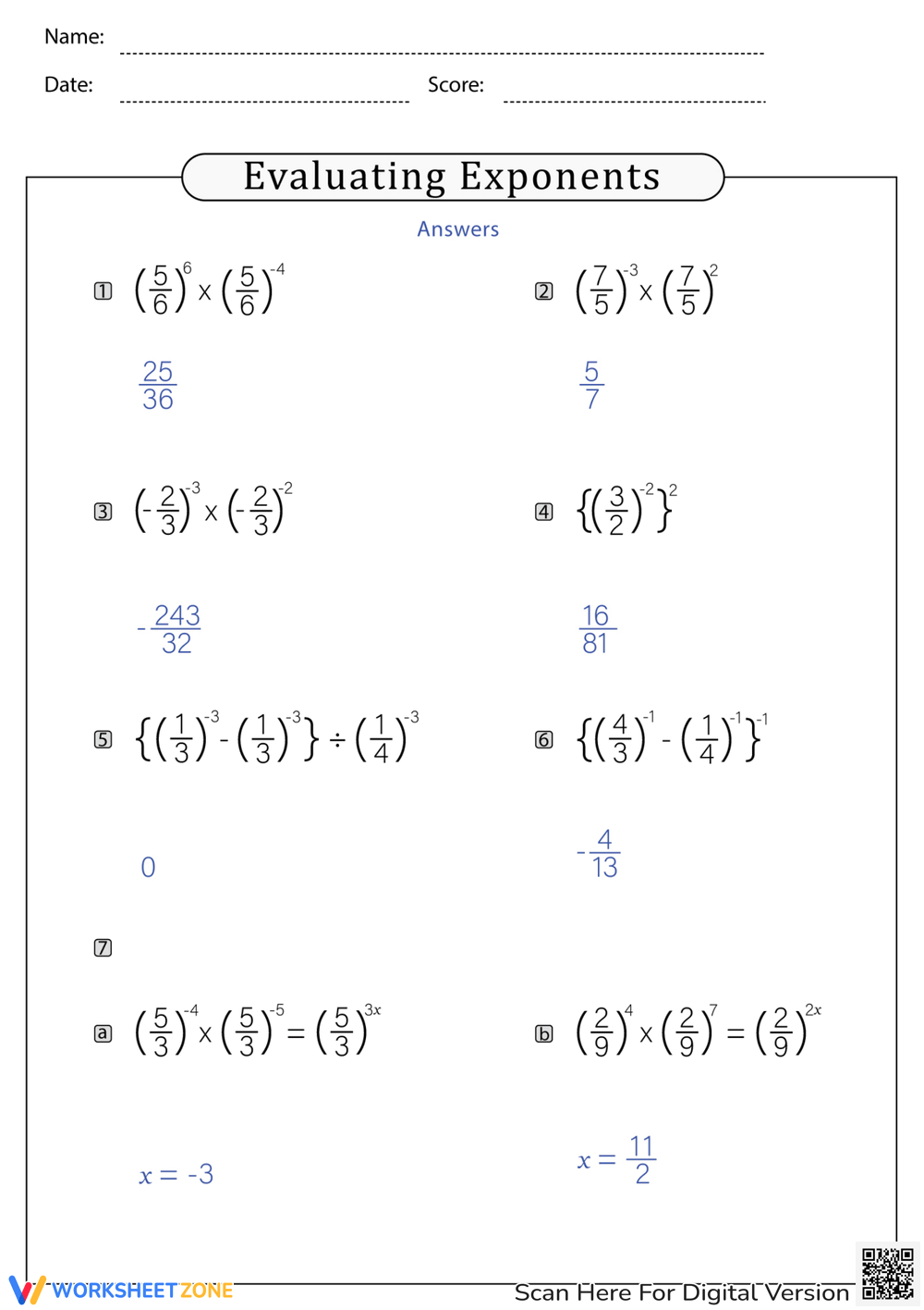 Printable 8th Grade Exponent Rules Review Worksheets Download
