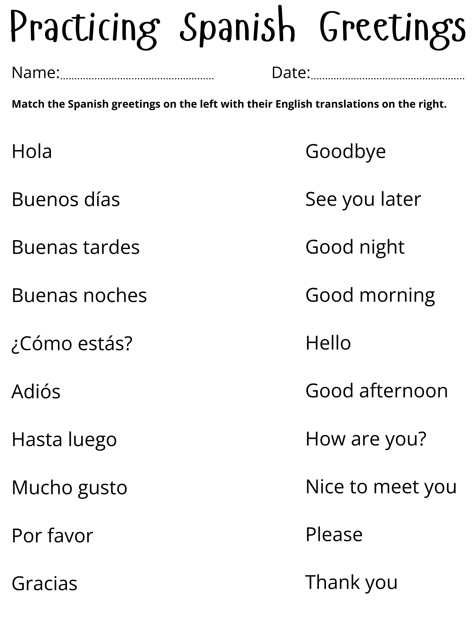 Printable Beginner Spanish Greetings Worksheet Saludos En Espa Ol Made By Teachers