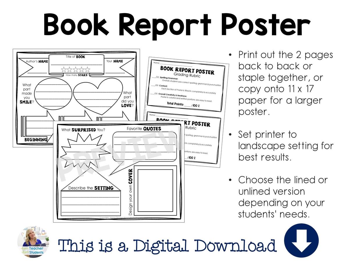 Printable Book Report Poster Template Works With Any Fiction Or Non Fiction Book PDF Download Etsy Printable Book Report Poster Template Works With Any Fiction Or Non Fiction Book PDF Download Etsy