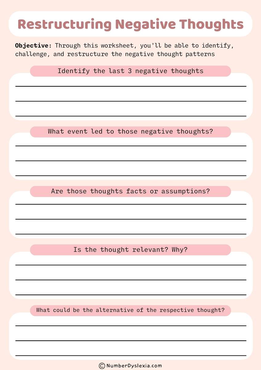 Printable CBT Worksheets For Teenagers Number Dyslexia Free Therapy Worksheets For Teens PDF Downloads ChoosingTherapy