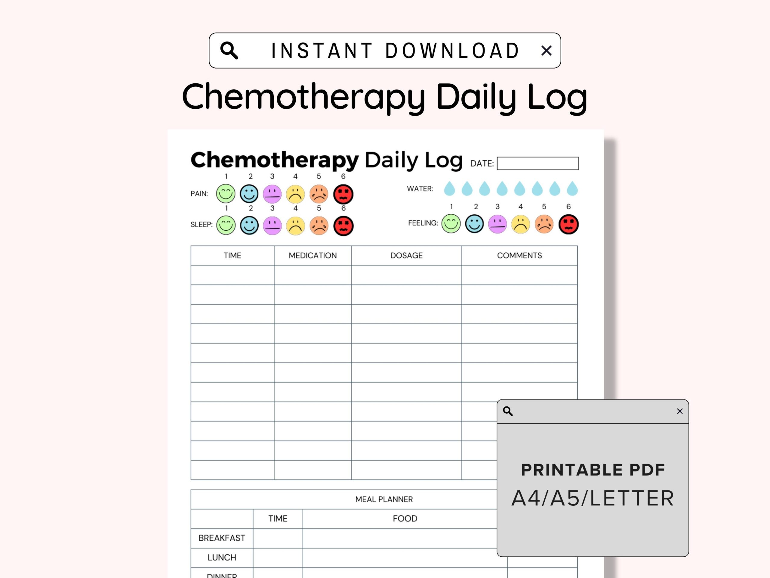 Printable Chemotherapy Symptom Log Daily Chemo Tracker Cancer Treatment Planner Insert Health Binder Page Record Meds Cancer Journal PDF Etsy