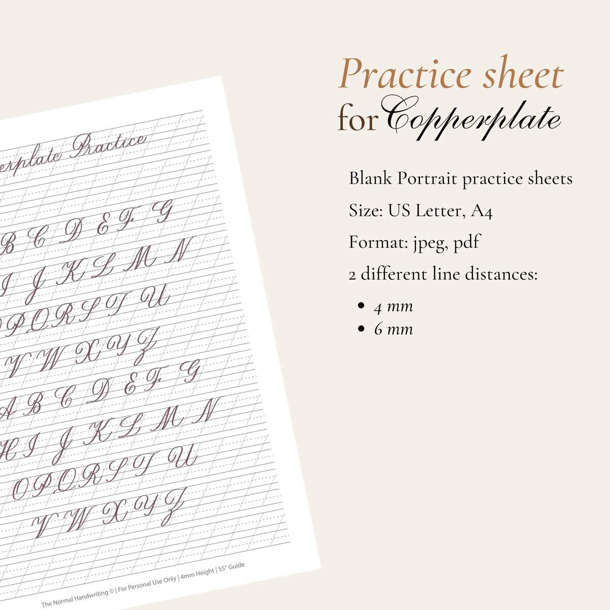 Printable Copperplate Calligraphy Practice Sheet PDF JPEG Etsy