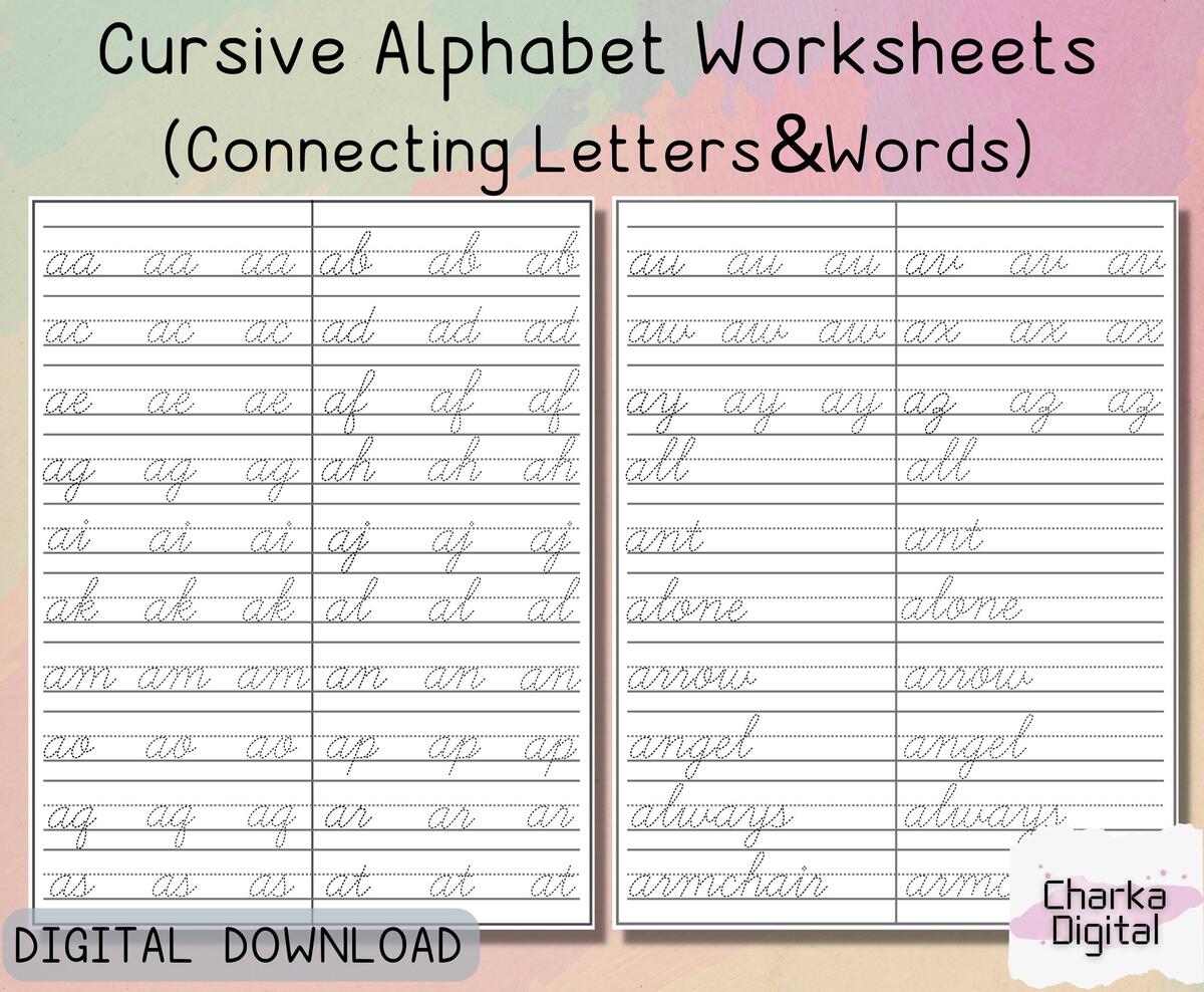 21 Cursive Handwriting Worksheets Consonant And Vowel Tracing In A PDF File Etsy