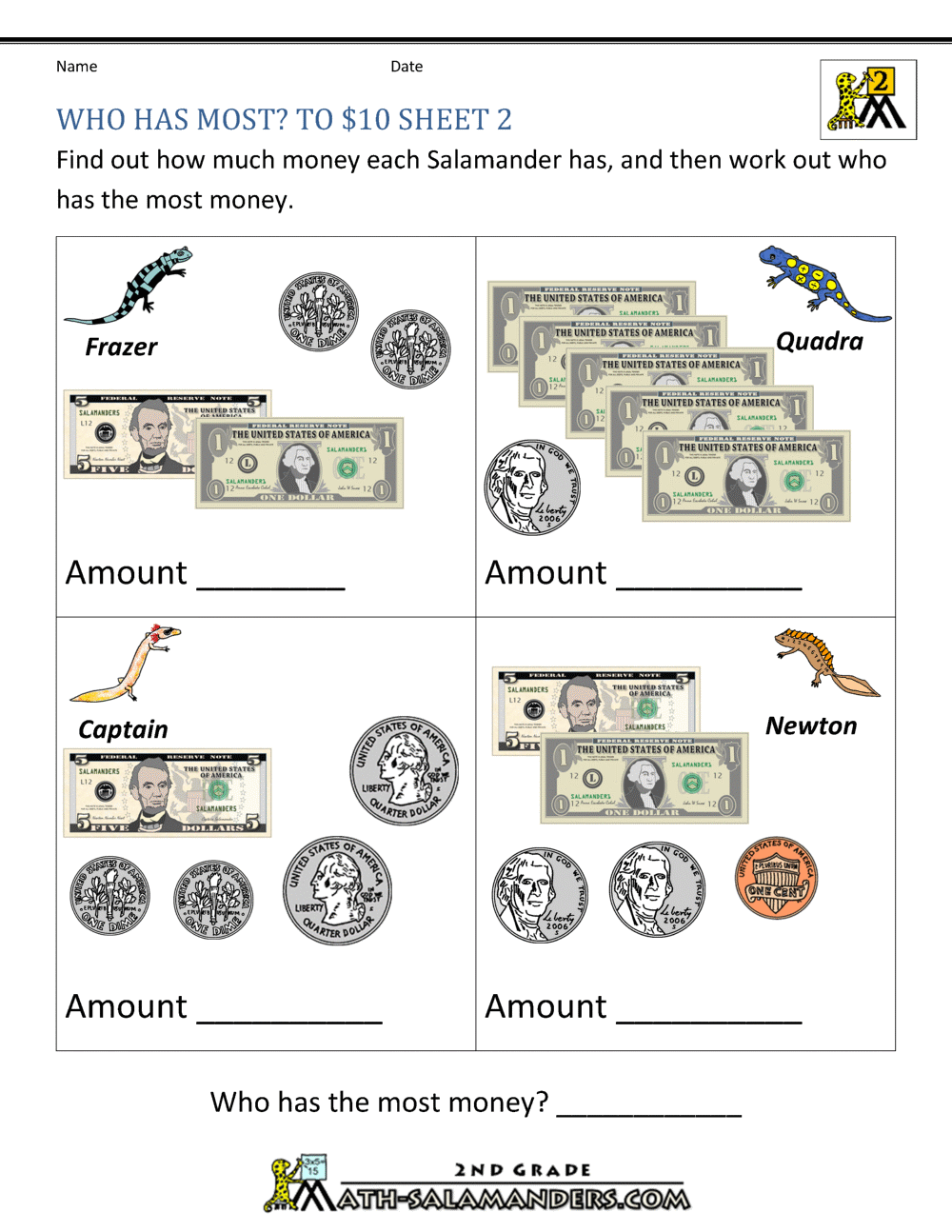 Printable Money Worksheets To 10
