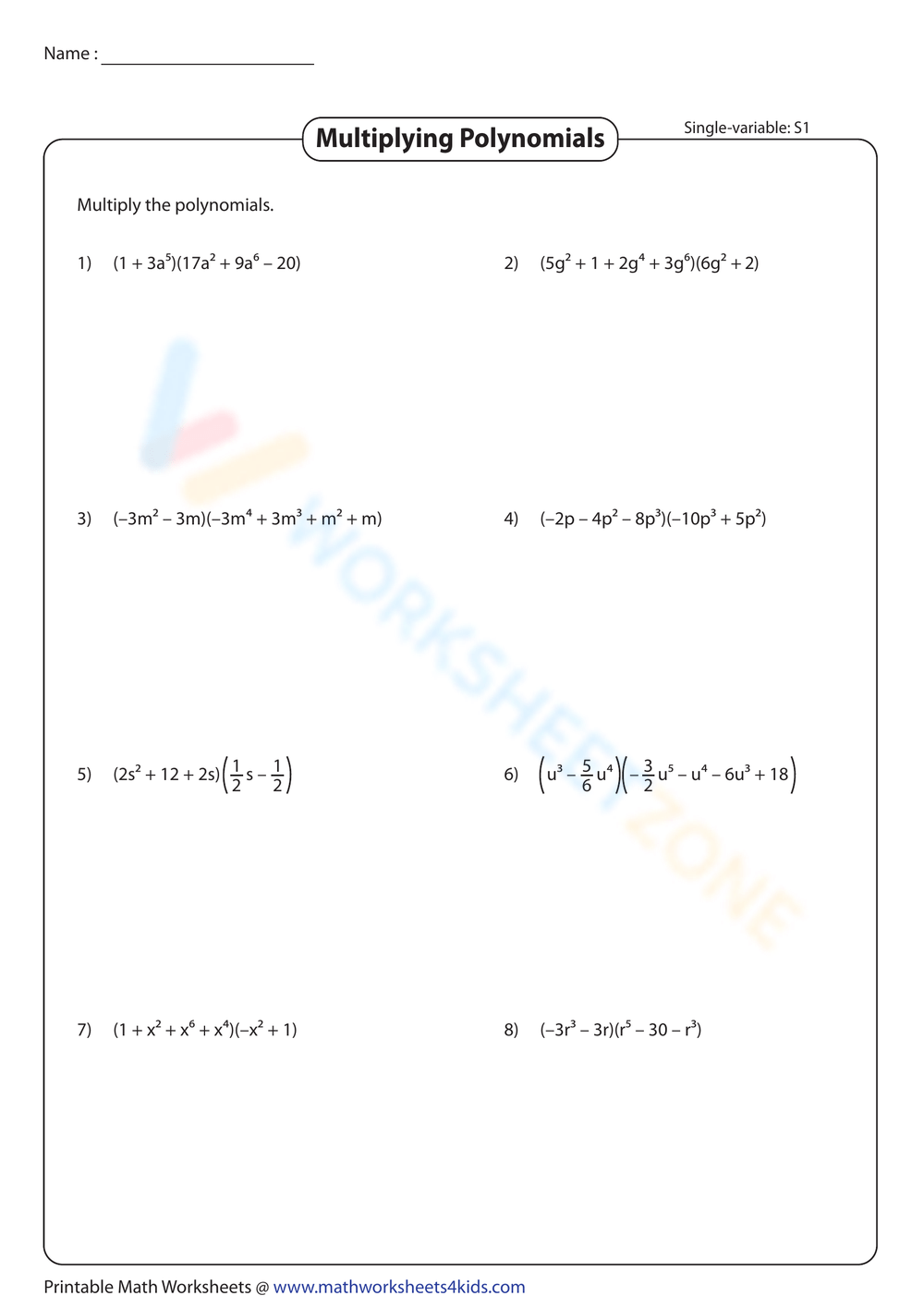 Printable Multiplying Binomials Worksheets Download