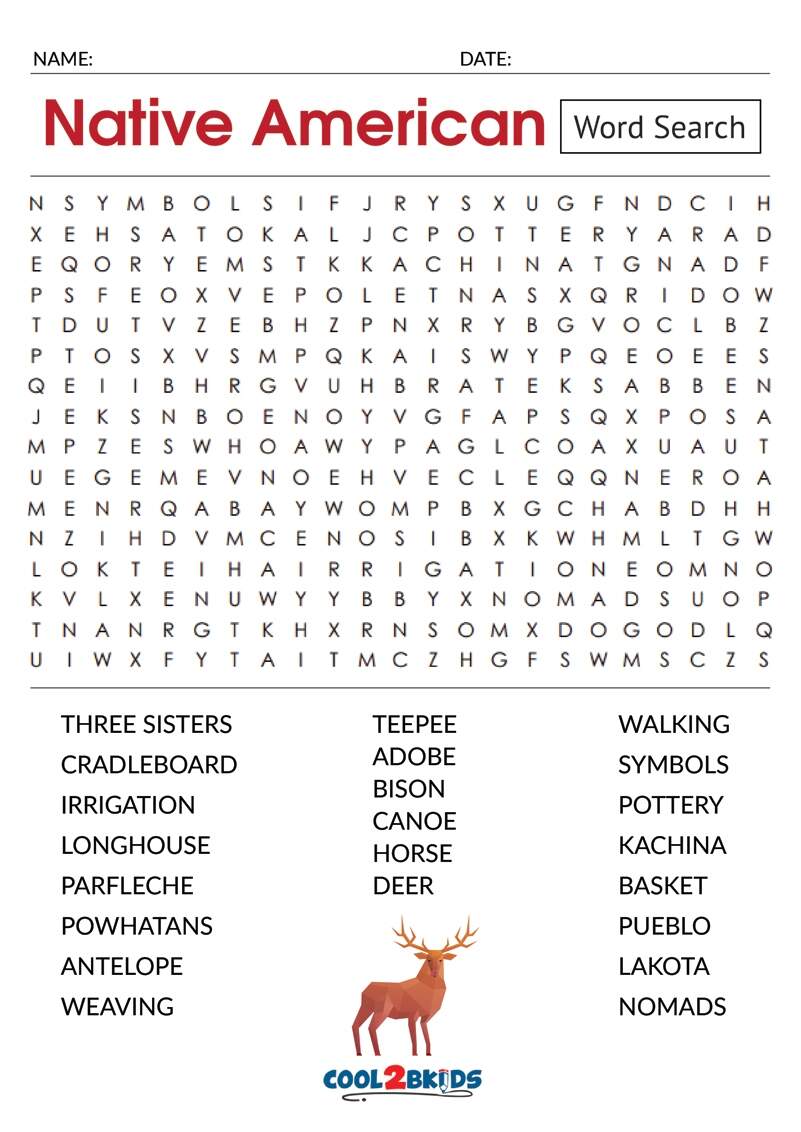 Printable Native American Word Search Cool2bKids