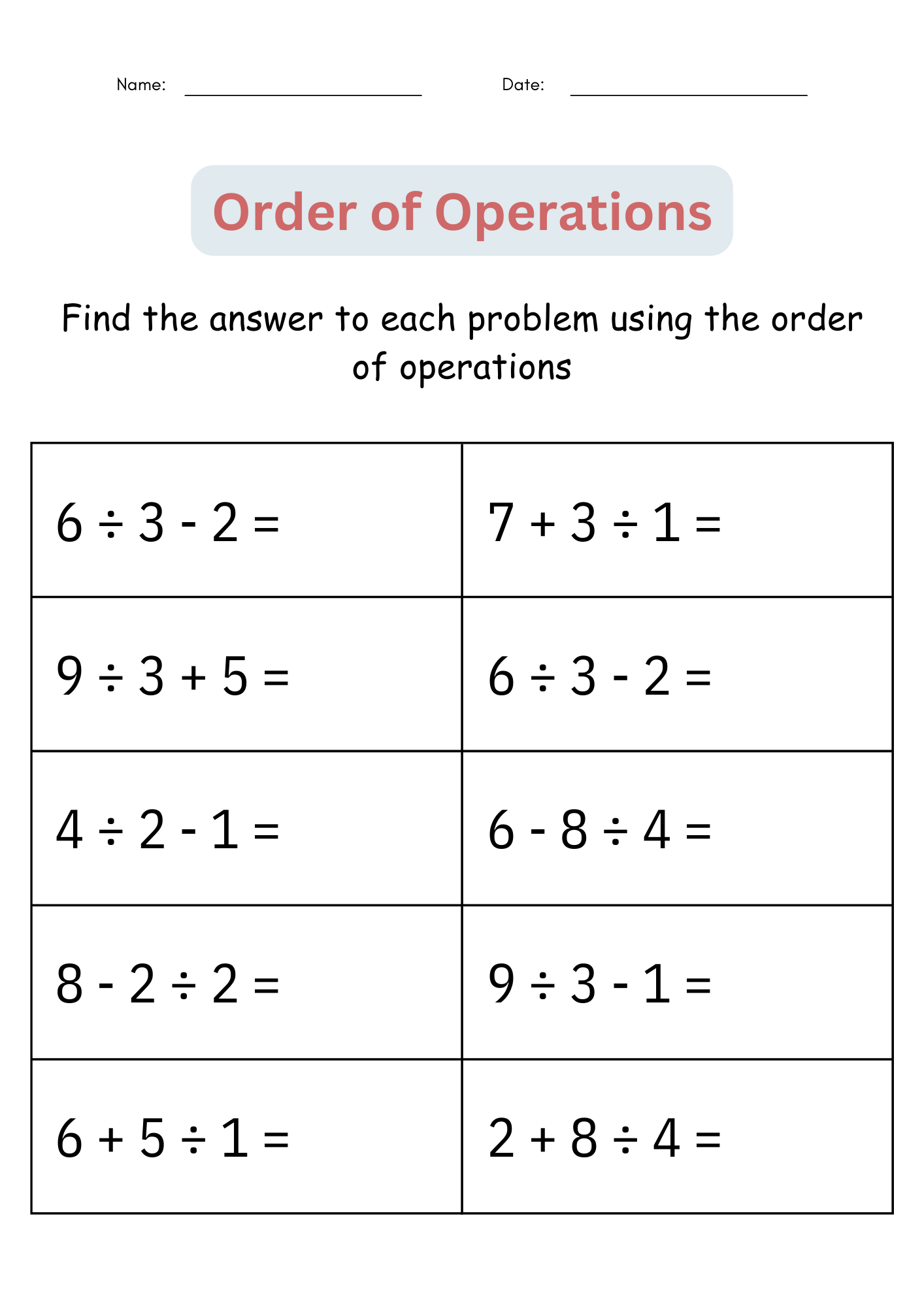 Printable Order Of Operations Digital Worksheets Activities For 4th 5th Grade Made By Teachers