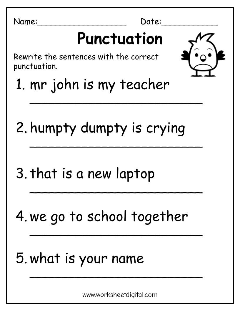 Printable Punctuation Practice Worksheets For Kids PDF Etsy