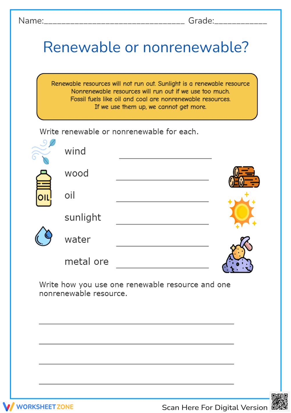 Printable Renewable And Nonrenewable Resources Worksheets