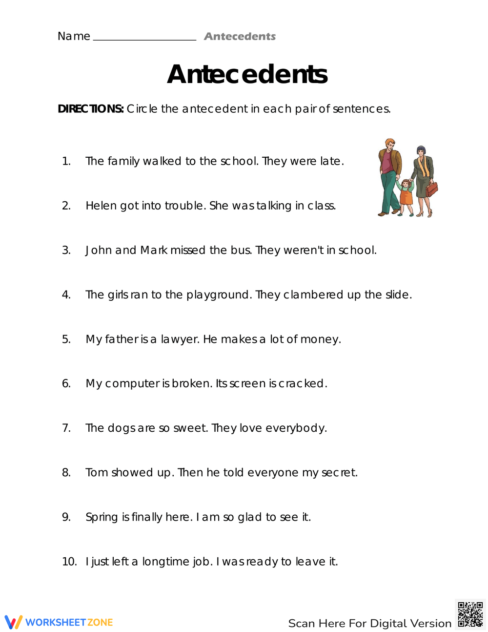 Pronoun Antecedent Agreement Fill In The Blanks Worksheets Printable