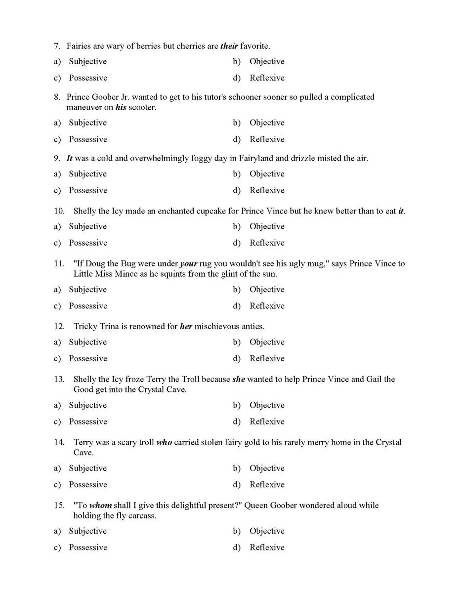 Pronoun Case And Perspective Test With Fairies Reading Level 3 Preview Grammar Review Practice Worksheet On Demonstrative And Interrogative Pronouns Made By Teachers
