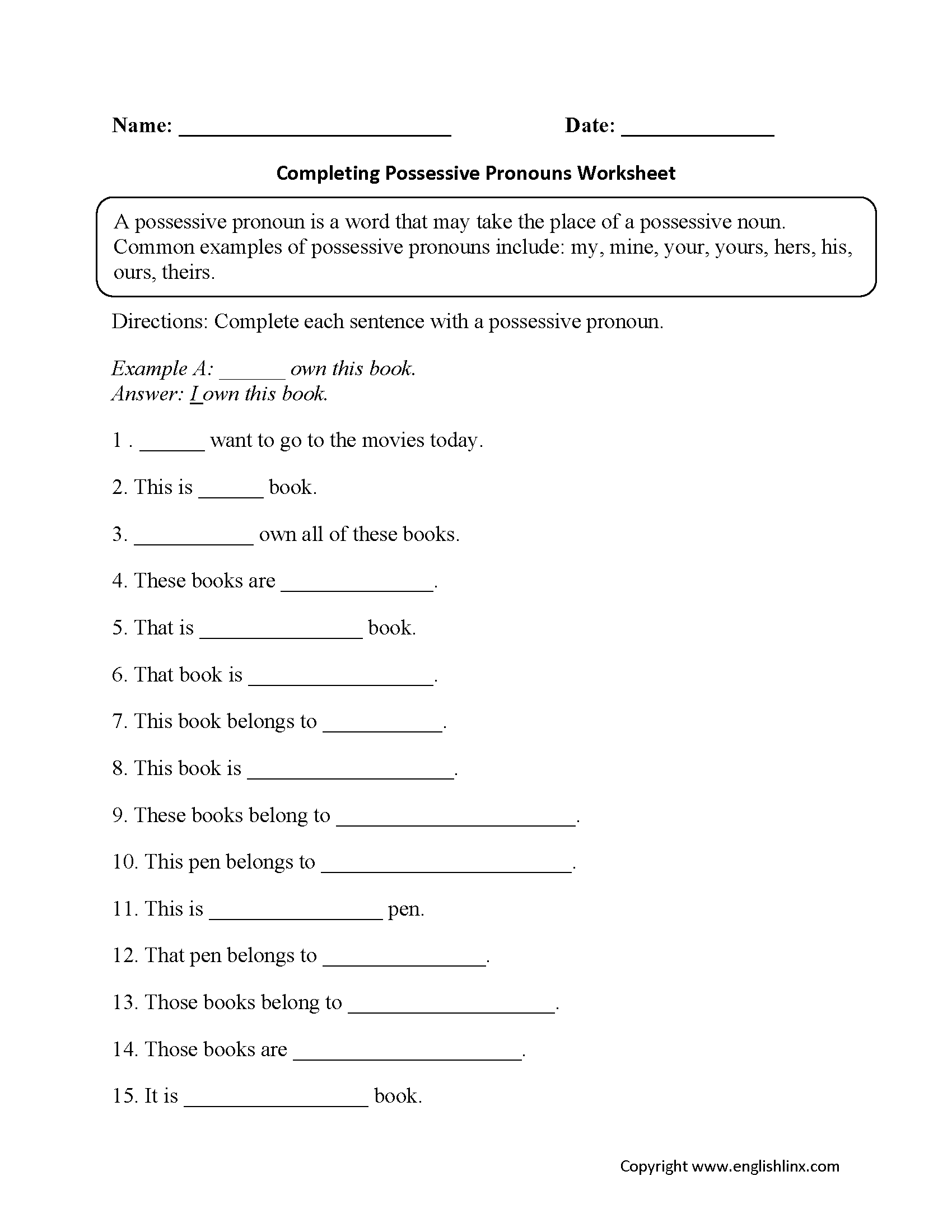 Pronouns Worksheets Possessive Pronouns Worksheets Pronouns Worksheets Possessive Pronouns Worksheets