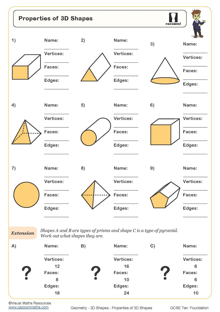 Properties Of 3D Shapes Worksheet Printable PDF Worksheets 3d Shapes Worksheets