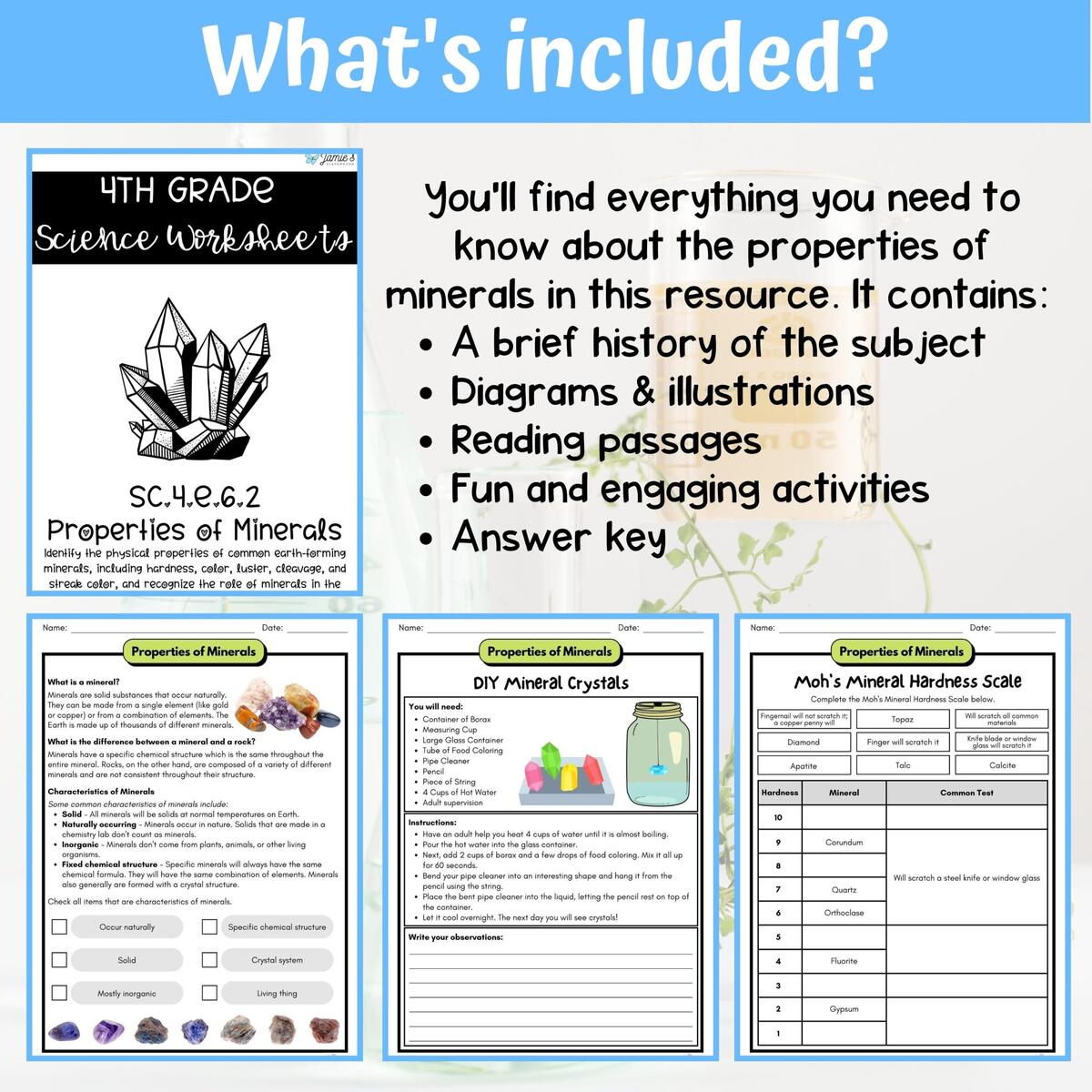 Properties Of Minerals Activity Answer Key 4th Grade Earth Space Science Classful