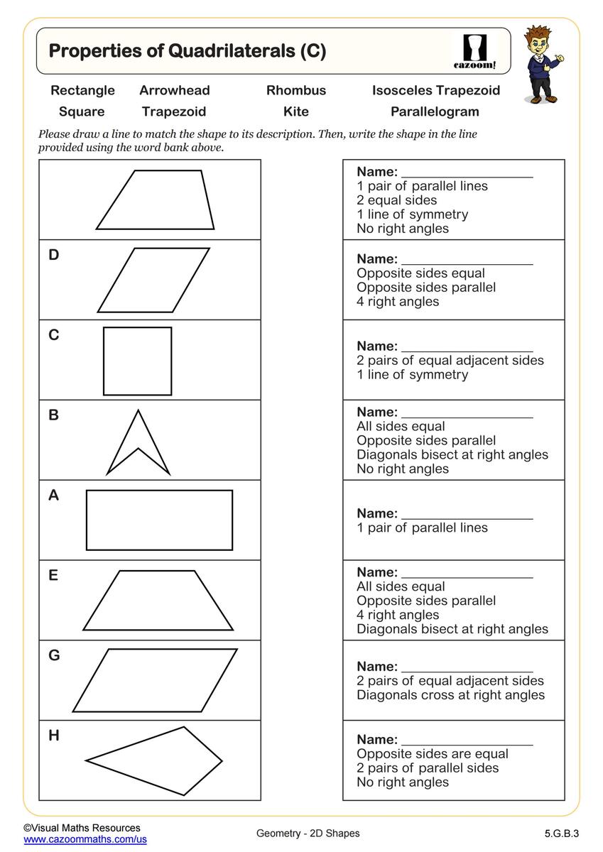 Identify And Draw Quadrilaterals K12 Math Worksheets