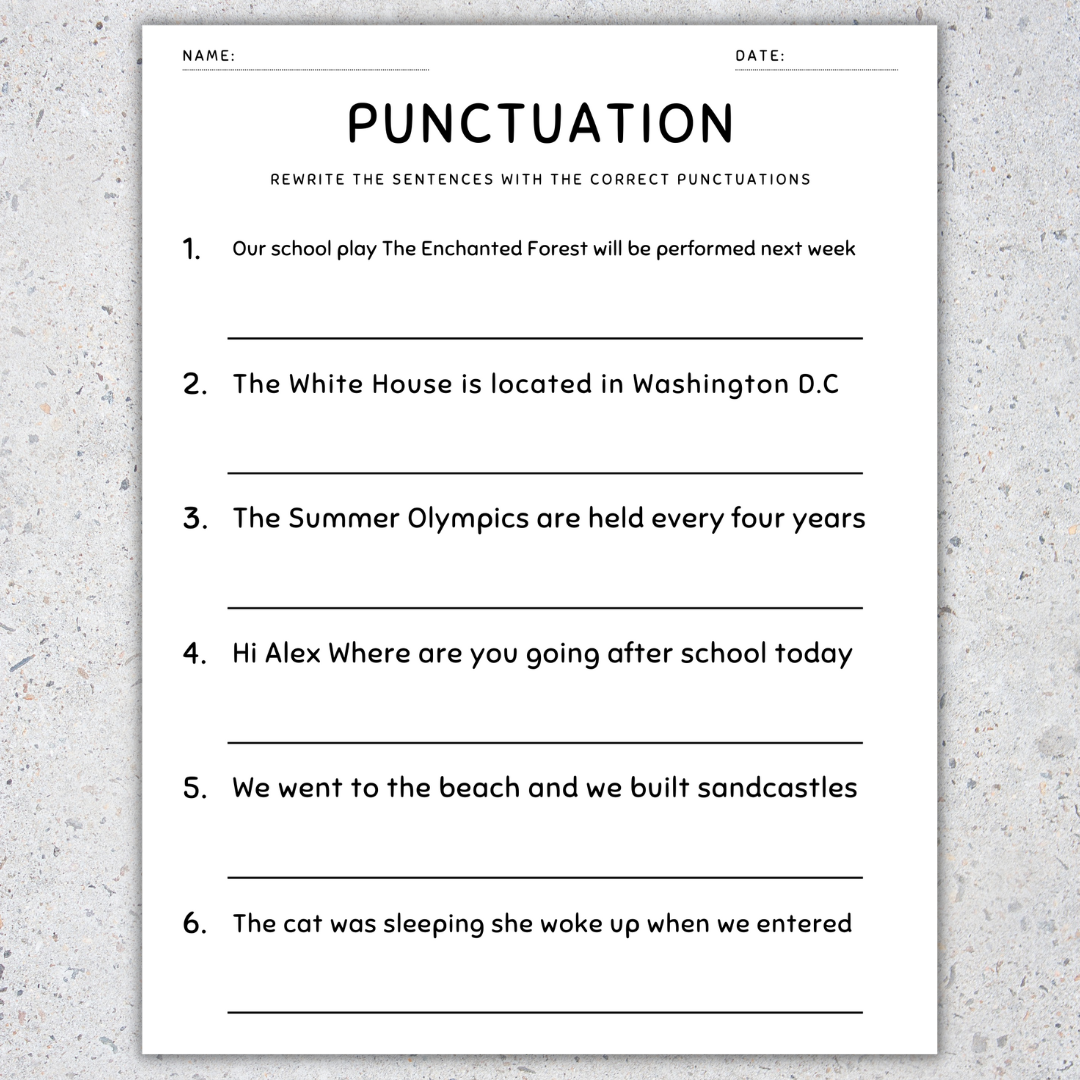 Punctuation Worksheets Fix The Sentences Grammar Practice 5th Grade Worksheets Library
