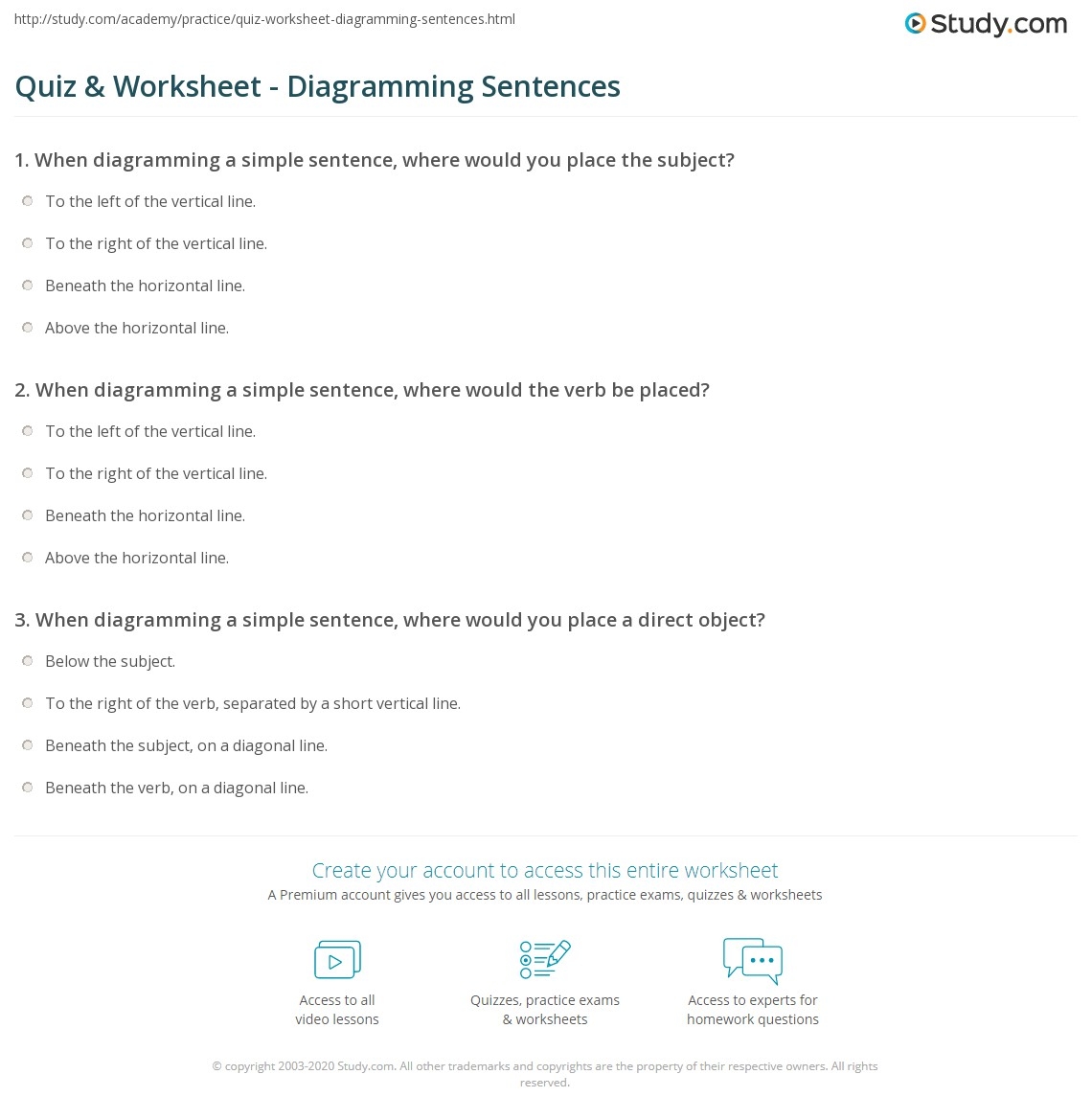 Quiz Worksheet Diagramming Sentences Study Quiz Worksheet Diagramming Sentences Study