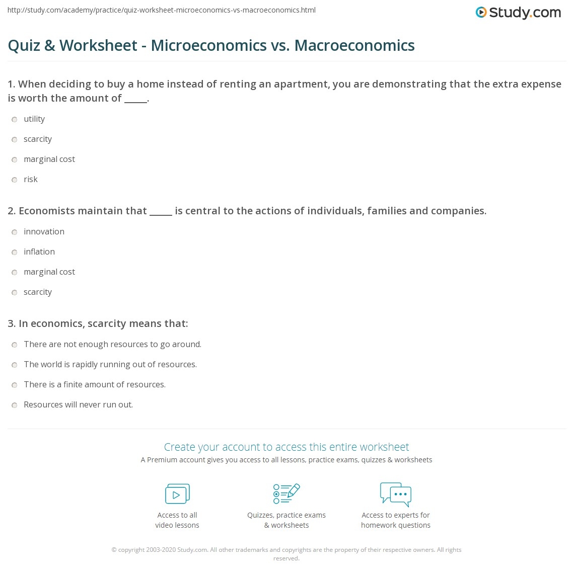 Quiz Worksheet Microeconomics Vs Macroeconomics Study