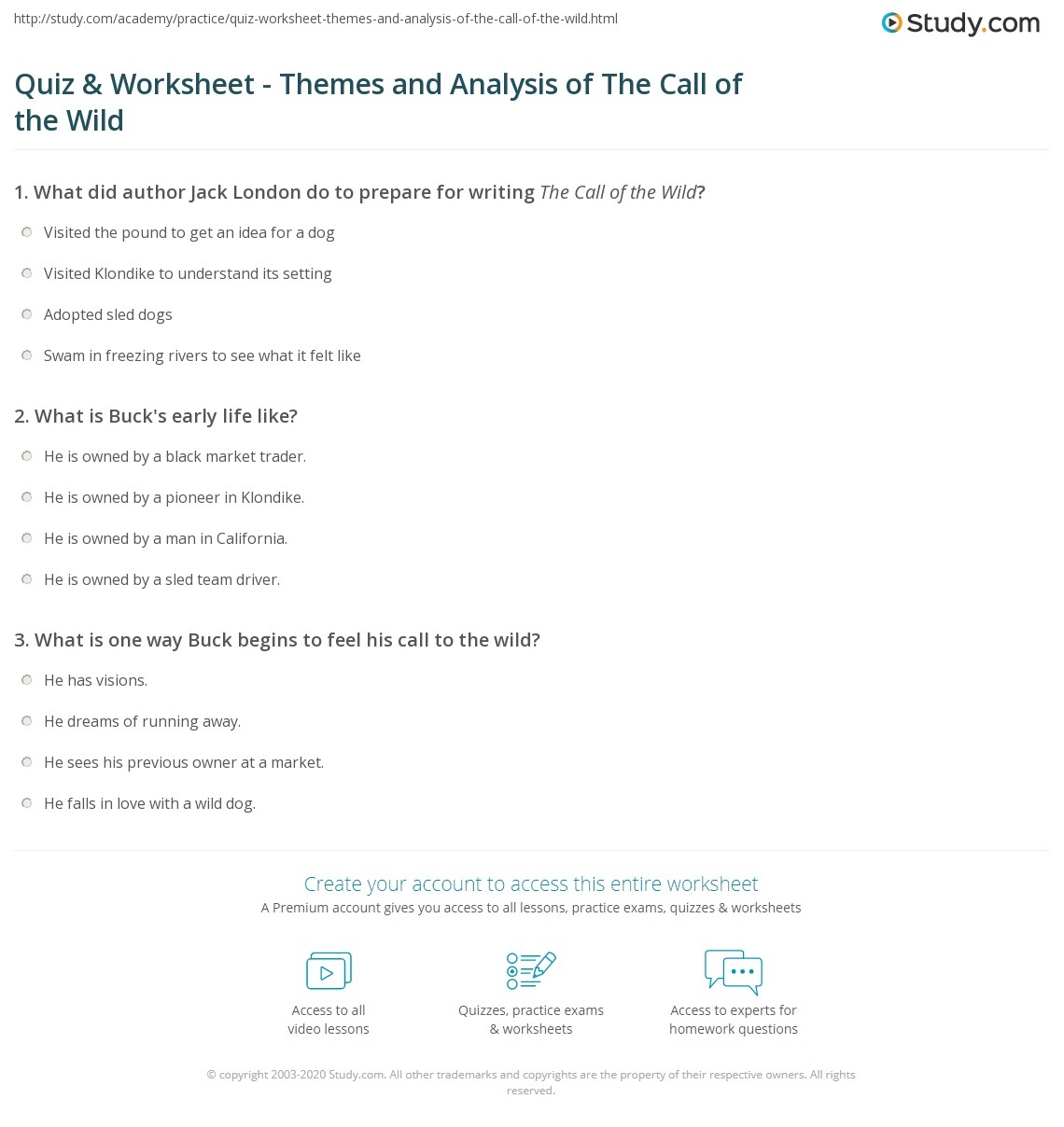 Quiz Worksheet Themes And Analysis Of The Call Of The Wild Study Quiz Worksheet Themes And Analysis Of The Call Of The Wild Study