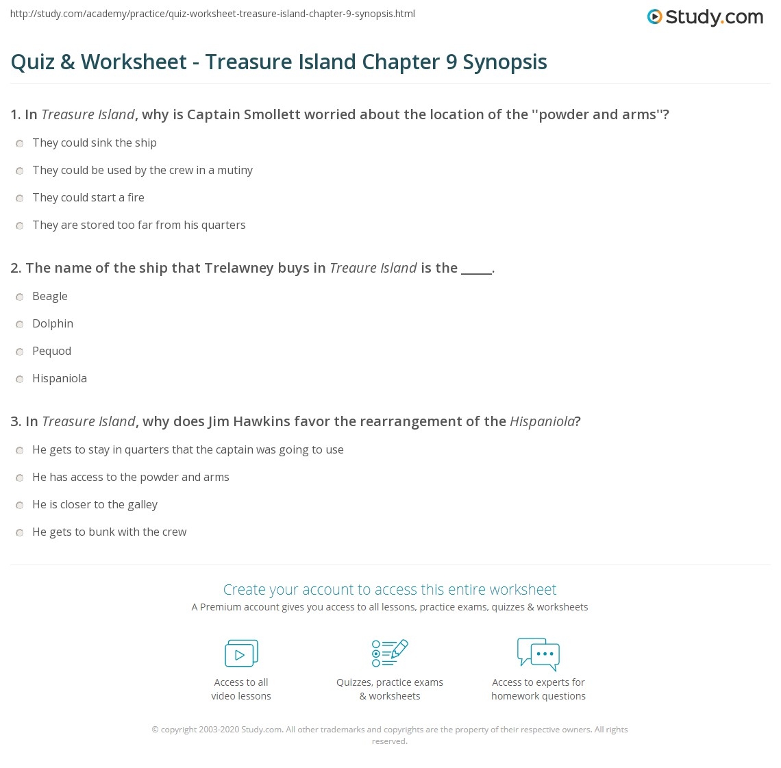Quiz Worksheet Treasure Island Chapter 9 Synopsis Study